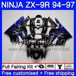 Body For KAWASAKI ZX900 ZX9R 94 95 96 97 221HM.14 ZX 9R 94 97 ZX 9 R 900 900CC Blue flames hot ZX-9R 1994 1995 1996 1997 Fairing kit