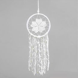 White Dreamcatcher Flower Wind Chimes with Strip Tassel Dream Catcher Wedding Party Hanging Decoration Home Ornament