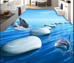 3d pvc floor wallpaper for bathroom Pebble dolphin floor stickers wall papers home decor living room