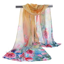 new woman scarf long arab hijab Flower Rose print silk chiffon polyester scarves fashion shawl 160cm*50cm Summer Beach Cover