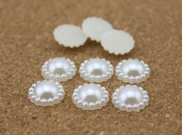 pearl craft beads UK - 100pcs lot 9mm 12mm 20mm wholesale White Sunflower Shape Pearl Bead Flat Back Scrapbook Craft Flatback Beads F1523