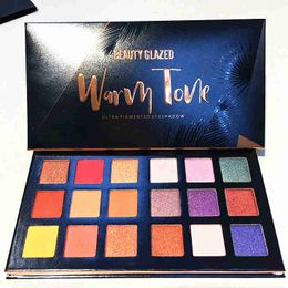 Beauty Glazed 18 Shades Gemstone and Coral Makeup Eyeshadow Palette Glitter Shimmer Matte Warm Colour Eyeshadow Pallete