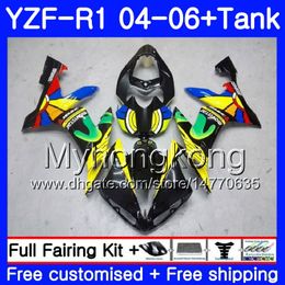 Cuerpo + tanque para YAMAHA YZF R 1 YZF-1000 YZF 1000 arco iris amarillo caliente YZFR1 04 05 06 232HM.9 YZF1000 YZF-R1 04 06 YZF R1 2004 2005 2006 Carenado