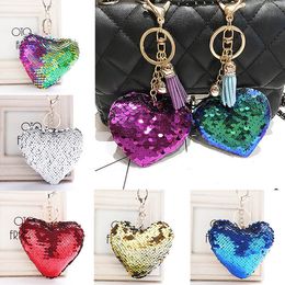 Fashion keychain lovely jewelry Colorful sequin heart-shaped key chain Sequined peach heart bag pendant key ring