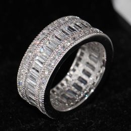 Free shipping wholesale New nice Full Princess cut white Topaz Diamonique Simulated Diamond 10KT White Gold GF Wedding Band Ring Sz 5-11