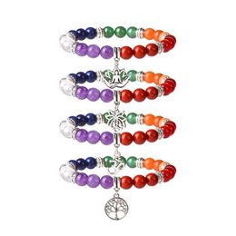 Tree Of Life Pendant Bracelet 7 Chakra Beads Buddha Prayer Natural Stone Yoga Bracelet For Men Or Women
