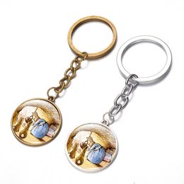 Anime Peter Rabbit Keychain Cute Rabbit Photo Time Gem Childlike Key Ring Holder for Children Birthday Gifts Kids Jewelry