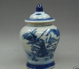 Exquisite Chinese Collection old hand Blue and White Porcelain figure & Horse Pot / Jar