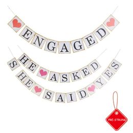 Wholesale Pre-Strung He Asked She Said Yes Banner Engagement Bridal Shower Party Decorations Photo Props Signs N1