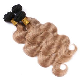 #1B/27 Honey Blonde Ombre Virgin Brazilian Human Hair Weft Extensions 3Pcs Lot Body Wave Wavy Ombre Light Brown Human Hair Weave Bundles