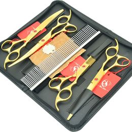 7.0Inch Meisha Japan 440c Golden Animals Scissors Professional Pet Grooming Straight /Curved Head Cutting Shears Thinning Tijeras HB0090