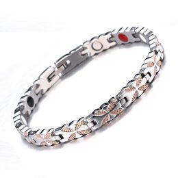 Women Jewelry Flower Crystal Stainless Steel Healing Magnetic Bio Energy Bracelet For Women Accessory Silver Bracelets