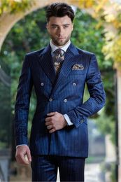 2019 Formal Coat Pant Suits Royal Blue Wedding Two Pieces (Jacket+Pant) Double Breasted Tuxedos Modern Men Peaked Lapel Clothing