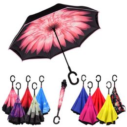 Windproof Reverse Folding Double Layer Inverted Umbrella Self Stand Inside Out Rain Protection C Hook Hands For Car SN1036