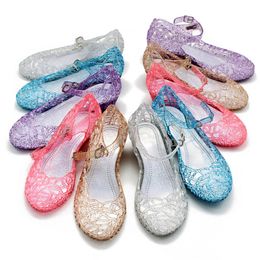 New kids Shoes Girl Princess Shoes Blue Crystal Sandals Girls Cosplay Shoes Blue PVC Hole Snowflake Sandal kids A-542