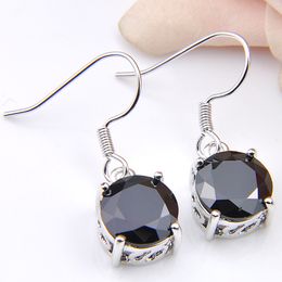 Luckyshine Wedding Gift Round obsidian 925 Sterling Silver Party Jewellery Dangle Earrings Women Black Zircon Hook Earrings Free Shipping
