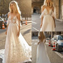 gali karten beach wedding dresses spaghetti illusion a line boho bridal gowns lace appliqued sweep train bohemian wedding dress