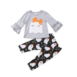 Halloween Outfit Kids Clothing Baby Girl Clothes Autumn Long Sleeve Grey Tops T-shirt Pants 2PCS Girls Set Children Toddler Girl Clothes