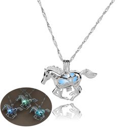 Hot Sale Smart Running Horse Pendant Necklace DIY Locket Cage Glowing in the Dark Animal Luminous Necklace 3 Colors Choice Fashion Jewelry