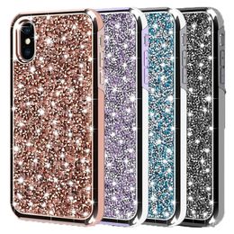 For iPhone XR Case Bling Glitter Rhinestone Diamond Cover Dual Layer Shockproof Soft TPU Hard PC Protective Case for iPhone 12 11