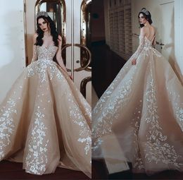 Arabic Off The Shoulder Lace A Line Dresses Long Sleeves Applique Court Train Wedding Bridal Gowns Bc0112 329 329