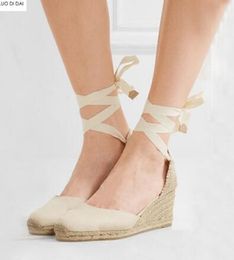 2018 moda donna sandali con zeppa maglia tacchi alti scarpe da festa sandali stringati scarpe eleganti sandali gladiatore estate punta a punta