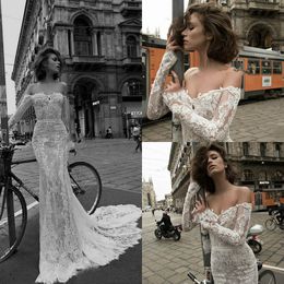 Liz Martinez Mermaid Dresses Off Shoulder Long Sleeve Lace Applique Beaded Bridal Gowns Elegant Sweep Train Wedding Dress