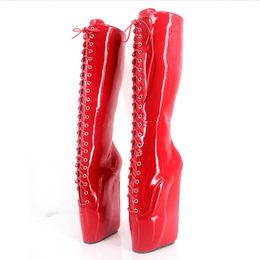 DHL Free shipping 18CM Super High Heels Wedges Ballet Boots Unisex Pole dancing Stage Cross-tie Sexy Fetish Slave Knee Boots for Customize