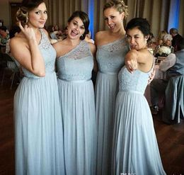 One Shoulder Sleeveless Bridesmaid Dress Lace Chiffon A-line Bridesmaid Dresses Floor Length Beach Bridesmaids Dress Long Formal Gowns