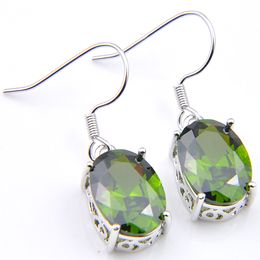 LuckyShine 6 Pair Holiday Jewellery Green Oval Peridot Gems For lady new style 925 Silver Hook Earrings Fashion Earring Zircon
