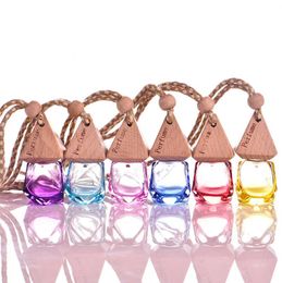New 6 ml Mixed color Car hang decoration glass essential oil Perfume bottle Hang rope empty bottle Wholesale LX2407