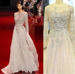 Elie Saab 2019 Evening Dresses Bling Bling Bateau Neck Prom Gowns Floor Length Beads Crystal Red Carpet Special Occasion Dress