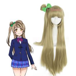 Love Live Minami Kotori Flaxen Long Straight Hair Full Cosplay Wigs + Bowknot