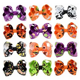 24pcs /Lot Boutique Halloween Hair Bow With Clips For Kids Hair Pumpkin Bow Halloween Hair Accessories 751