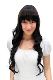 Women's Wig Long Dark Brown Brown Wavy Hair Ends Fringe 65 cm A40-4