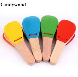 Baby kids Wooden toy Musical Instrument Castanet Clapper Handle Musical Instrument Toy For Children Preschool Early Educational