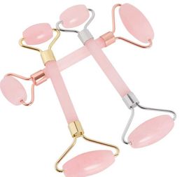 2018 New pink quartz Facial Relaxation Slimming Tool rose quartz Roller Massager jade massage stone For Face Neck Chin Wholesale