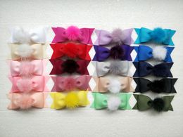 50pcs Boutique girl 4" tuxedo hair bows clips pom pom fur pompon headwear pompoms hair elastic accessories hair bands Hairpins GR106