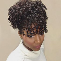 Short high afro ponytail clip in Afro kinky curly hair drawstring pony tail brazilian virgin hair extension 120g for Black women