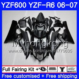 Body+ALL Flat black hot Tank For YAMAHA YZF R 6 YZF 600 YZF-R6 2006 2007 Frame 233HM.25 YZF-600 YZF600 YZFR6 06 07 YZF R6 06 07 Fairings Kit