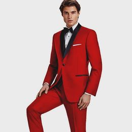 Custom Made Groomsmen Red Groom TuxedosShawl Black Lapel Men Suits Wedding Best Man Bridegroom (Jacket + Pants + Vest + Tie) L182