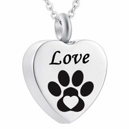 Urn Necklace love pet paw print Heart Pendant Cremation Jewelry Memorial Ashes Keepsake