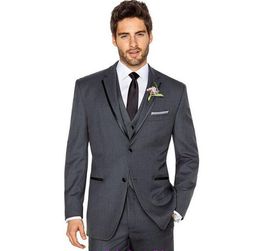 2018 Custom Made Classic Tow Buttons Dark Grey Wedding Suits For Men Tuxedos Groom Men Suit 3 Pieces Groomsmen Suits With Pants