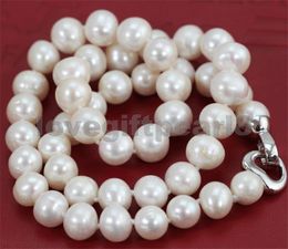 18" 9-10mm Fashion Cultured Freshater Real Pearls Necklace Round White