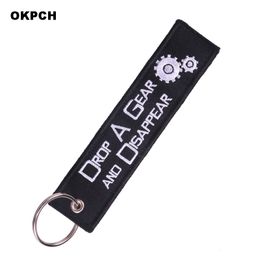 Fashion Tags Keychain Drop A Gear Motorcycle Key Chain Embroidery Car Key Ring