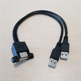 Dual USB 2.0 Type A Female to Splitter USB A Male Adapter Data Extension Cable 25cm with Screws can be Fixed on the Chassis Baff