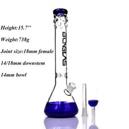 Smoking Pipes Hookah "BONGLASS" beaker bong blue base water pipe ice catcher bongs downstem tall 15.7" Oil Rig Q240515
