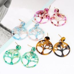 Newest Big Tree Of Life Dangle Stud Earring Acetyl Cellulose Sheet Chakra Earrings For Women Accessories Fashion Jewellery