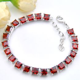 luckyshine gift red square cut garnet bracelet 925 silver plated fashion ladies 8 inch zircon bracelet