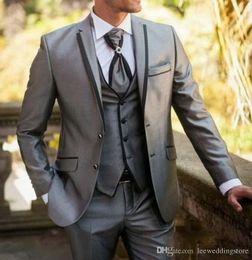 2018 Men Suits Gray Wedding Suits Evening Dress Bridegroom Custom Made Slim Fit Formal Tuxedos Groomsmen Prom Best Man 3Piece Blazer Party
